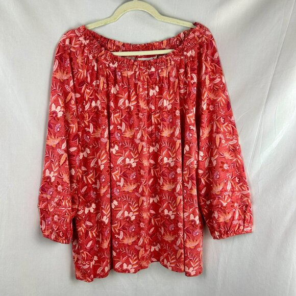 J Jill Printed Convertible Shoulder Top Women Plus 2X Pink Floral 3/4 Sleeves - Picture 6 of 11